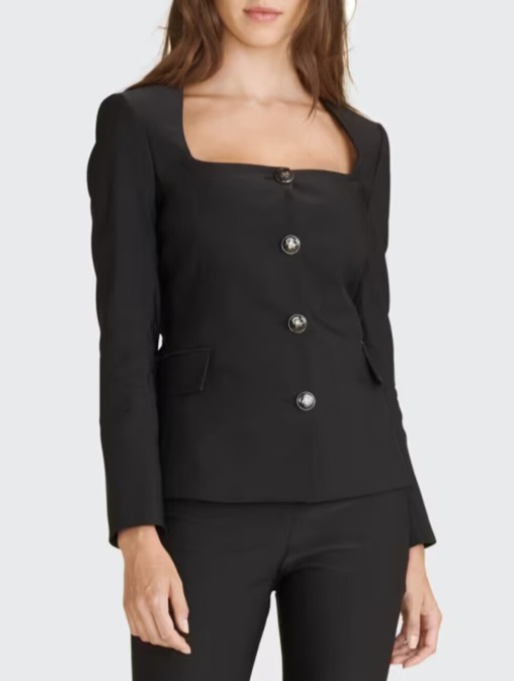 [Veronica Beard] Ria Jacket Black Square-Neck Button Blazer, Sz 0